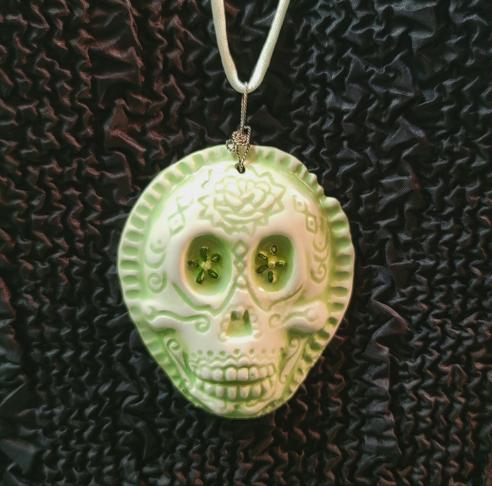 Green and White Skull Pendant Necklace